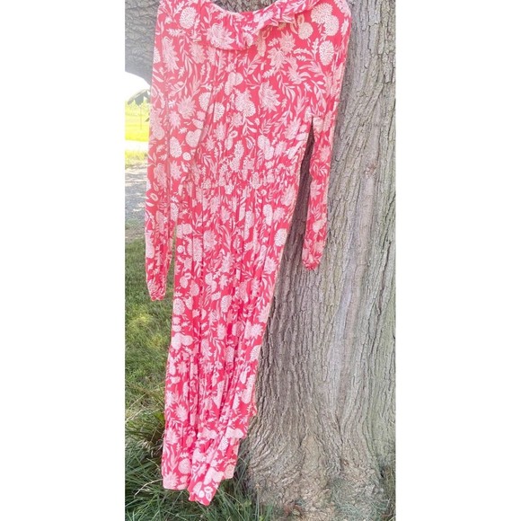 Universal Thread Women’s Red/White Floral V-Neck Long Sleeve Ruffled dress, XS - Picture 2 of 5